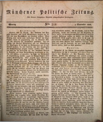 Münchener politische Zeitung (Süddeutsche Presse) Montag 9. September 1822