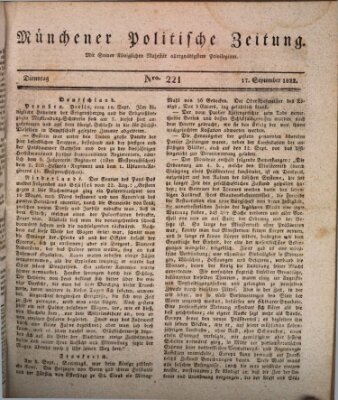 Münchener politische Zeitung (Süddeutsche Presse) Dienstag 17. September 1822