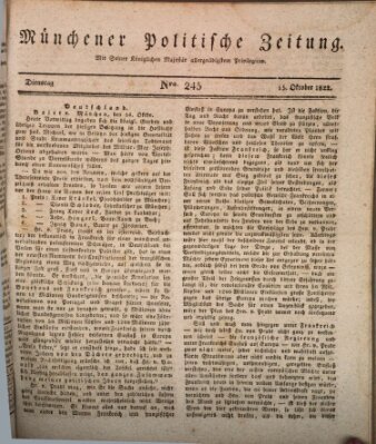 Münchener politische Zeitung (Süddeutsche Presse) Dienstag 15. Oktober 1822