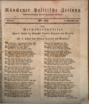 Münchener politische Zeitung (Süddeutsche Presse) Dienstag 12. November 1822