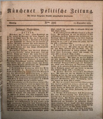 Münchener politische Zeitung (Süddeutsche Presse) Dienstag 13. September 1825
