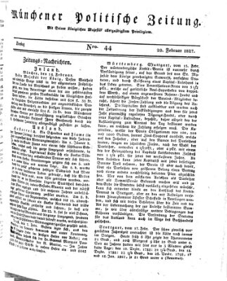Münchener politische Zeitung (Süddeutsche Presse) Dienstag 20. Februar 1827