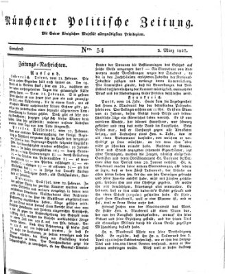 Münchener politische Zeitung (Süddeutsche Presse) Samstag 3. März 1827