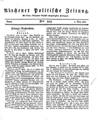 Münchener politische Zeitung (Süddeutsche Presse) Mittwoch 2. Mai 1827