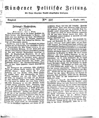 Münchener politische Zeitung (Süddeutsche Presse) Samstag 1. September 1827