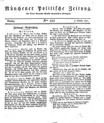 Münchener politische Zeitung (Süddeutsche Presse) Dienstag 2. Oktober 1827