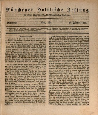 Münchener politische Zeitung (Süddeutsche Presse) Mittwoch 14. Januar 1835