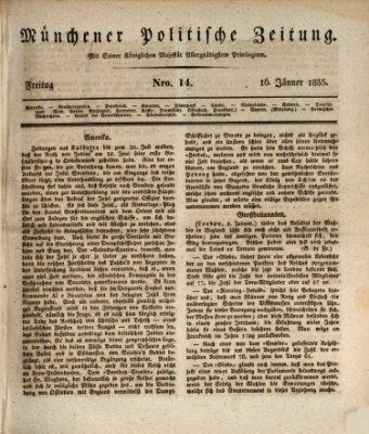 Münchener politische Zeitung (Süddeutsche Presse) Freitag 16. Januar 1835