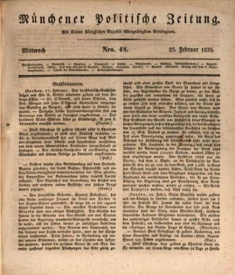 Münchener politische Zeitung (Süddeutsche Presse) Mittwoch 25. Februar 1835