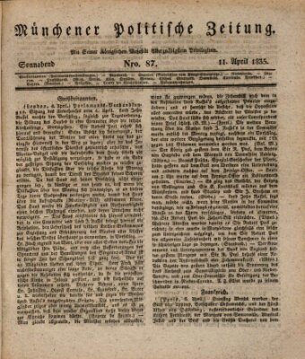 Münchener politische Zeitung (Süddeutsche Presse) Samstag 11. April 1835