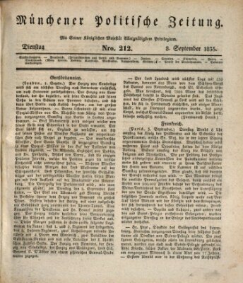 Münchener politische Zeitung (Süddeutsche Presse) Dienstag 8. September 1835