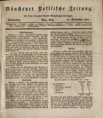 Münchener politische Zeitung (Süddeutsche Presse) Donnerstag 10. September 1835