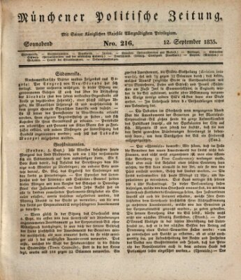 Münchener politische Zeitung (Süddeutsche Presse) Samstag 12. September 1835