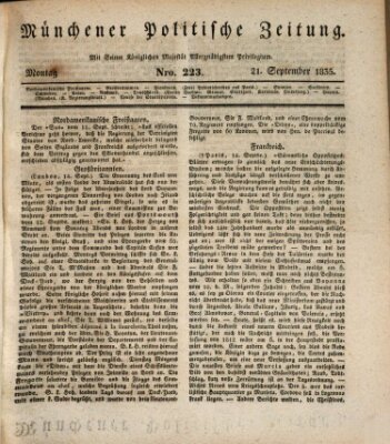 Münchener politische Zeitung (Süddeutsche Presse) Montag 21. September 1835