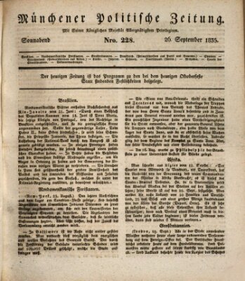 Münchener politische Zeitung (Süddeutsche Presse) Samstag 26. September 1835