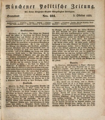 Münchener politische Zeitung (Süddeutsche Presse) Samstag 3. Oktober 1835