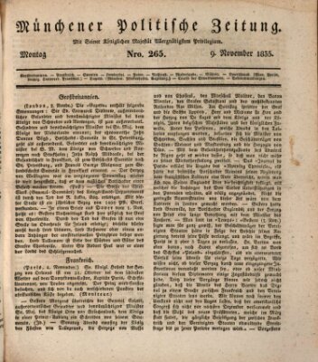 Münchener politische Zeitung (Süddeutsche Presse) Montag 9. November 1835