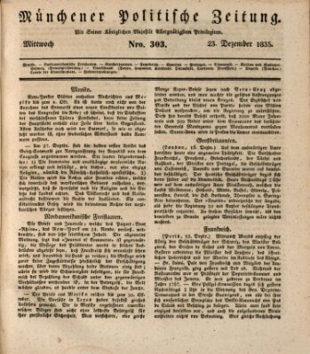 Münchener politische Zeitung (Süddeutsche Presse) Mittwoch 23. Dezember 1835