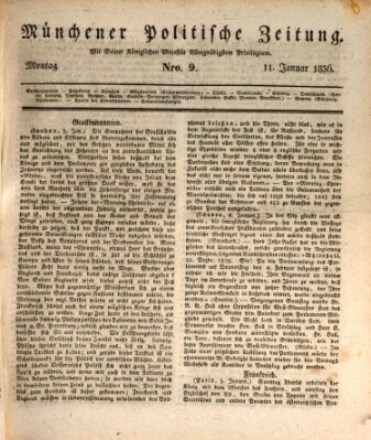 Münchener politische Zeitung (Süddeutsche Presse) Montag 11. Januar 1836
