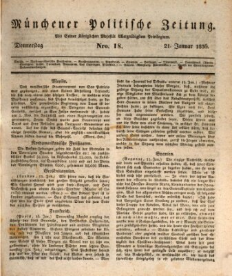 Münchener politische Zeitung (Süddeutsche Presse) Donnerstag 21. Januar 1836