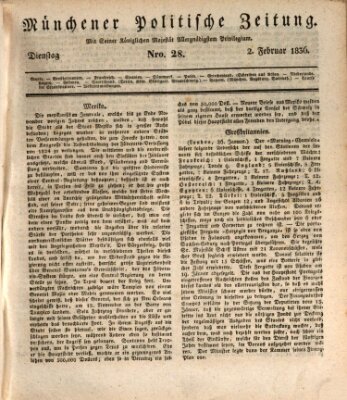 Münchener politische Zeitung (Süddeutsche Presse) Dienstag 2. Februar 1836