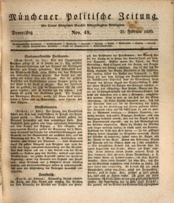 Münchener politische Zeitung (Süddeutsche Presse) Donnerstag 25. Februar 1836