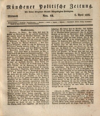 Münchener politische Zeitung (Süddeutsche Presse) Mittwoch 6. April 1836