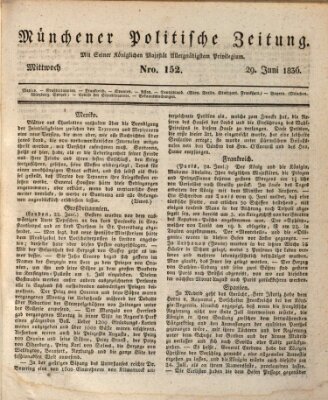 Münchener politische Zeitung (Süddeutsche Presse) Mittwoch 29. Juni 1836