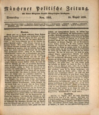 Münchener politische Zeitung (Süddeutsche Presse) Donnerstag 18. August 1836