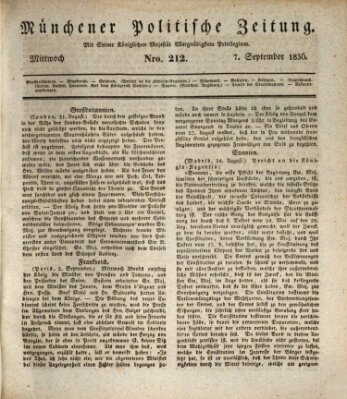 Münchener politische Zeitung (Süddeutsche Presse) Mittwoch 7. September 1836