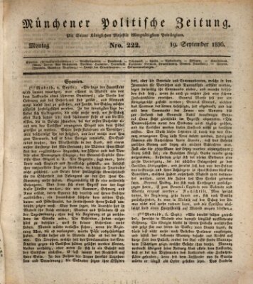 Münchener politische Zeitung (Süddeutsche Presse) Montag 19. September 1836