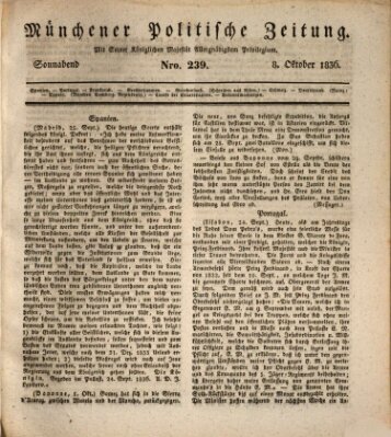 Münchener politische Zeitung (Süddeutsche Presse) Samstag 8. Oktober 1836