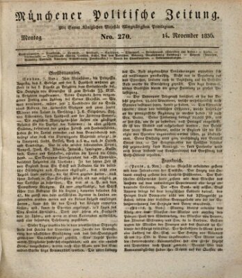Münchener politische Zeitung (Süddeutsche Presse) Montag 14. November 1836