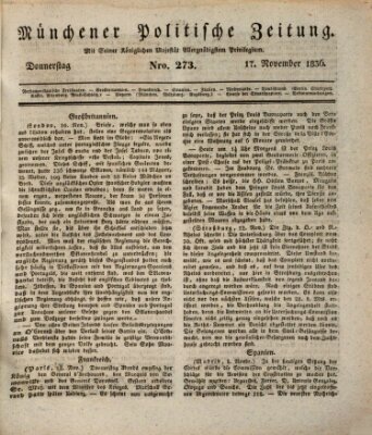 Münchener politische Zeitung (Süddeutsche Presse) Donnerstag 17. November 1836