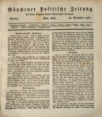 Münchener politische Zeitung (Süddeutsche Presse) Freitag 18. November 1836