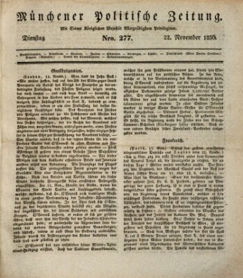 Münchener politische Zeitung (Süddeutsche Presse) Dienstag 22. November 1836
