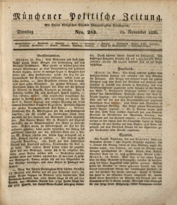 Münchener politische Zeitung (Süddeutsche Presse) Dienstag 29. November 1836