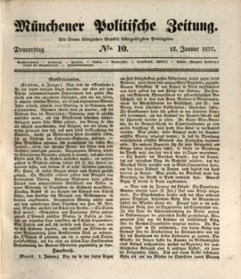 Münchener politische Zeitung (Süddeutsche Presse) Donnerstag 12. Januar 1837