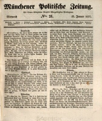 Münchener politische Zeitung (Süddeutsche Presse) Mittwoch 25. Januar 1837