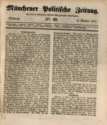 Münchener politische Zeitung (Süddeutsche Presse) Mittwoch 8. Februar 1837
