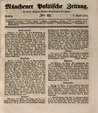 Münchener politische Zeitung (Süddeutsche Presse) Freitag 7. April 1837
