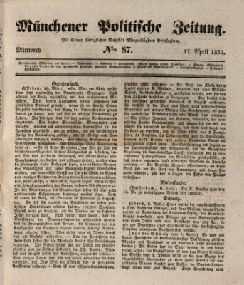 Münchener politische Zeitung (Süddeutsche Presse) Mittwoch 12. April 1837