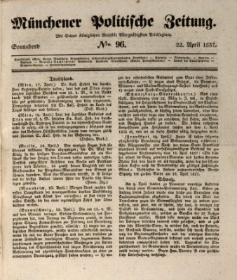 Münchener politische Zeitung (Süddeutsche Presse) Samstag 22. April 1837