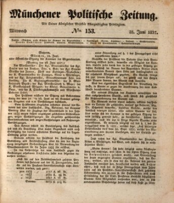 Münchener politische Zeitung (Süddeutsche Presse) Mittwoch 28. Juni 1837