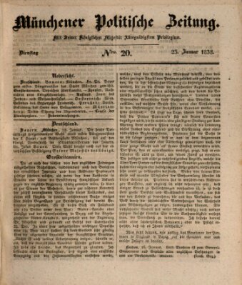 Münchener politische Zeitung (Süddeutsche Presse) Dienstag 23. Januar 1838