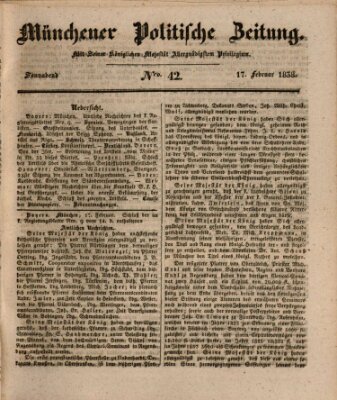Münchener politische Zeitung (Süddeutsche Presse) Samstag 17. Februar 1838