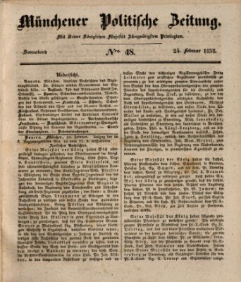 Münchener politische Zeitung (Süddeutsche Presse) Samstag 24. Februar 1838