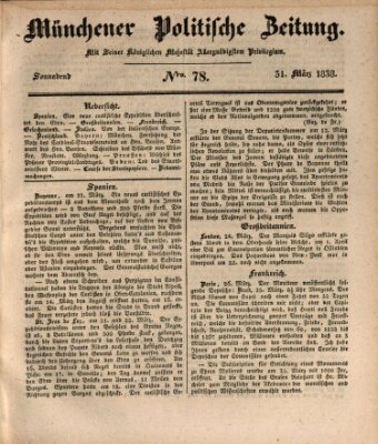 Münchener politische Zeitung (Süddeutsche Presse) Samstag 31. März 1838