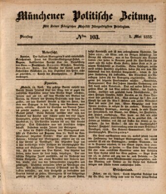 Münchener politische Zeitung (Süddeutsche Presse) Dienstag 1. Mai 1838