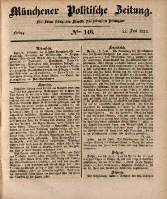 Münchener politische Zeitung (Süddeutsche Presse) Freitag 22. Juni 1838
